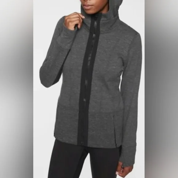Athleta Fitted Victory Black and Gray Hoodie Jacket Size 1X MSRP $118 - Picture 1 of 5